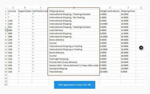 Extract and edit your shipping methods list