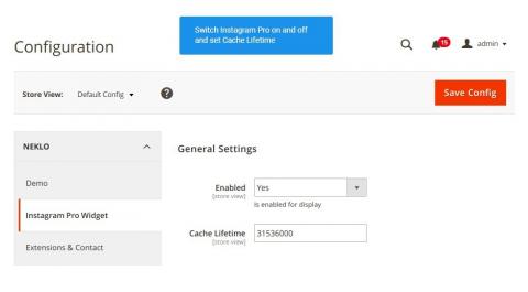 Cache Lifetime Cache Lifetime Turn the extension on and indicate Cache Lifetime