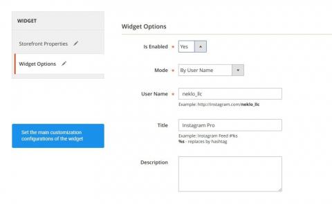 Find the customization settings Widget Options
