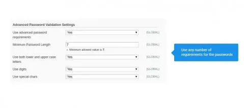 advanced password validation settings