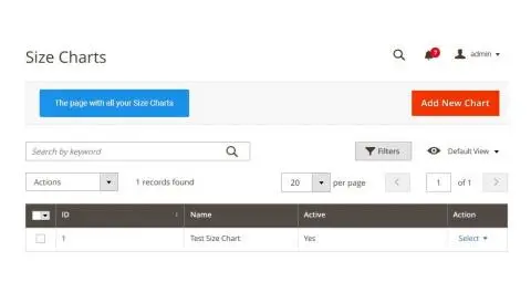 Chart table Size Size Chart table