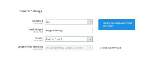 email template e-mail settings