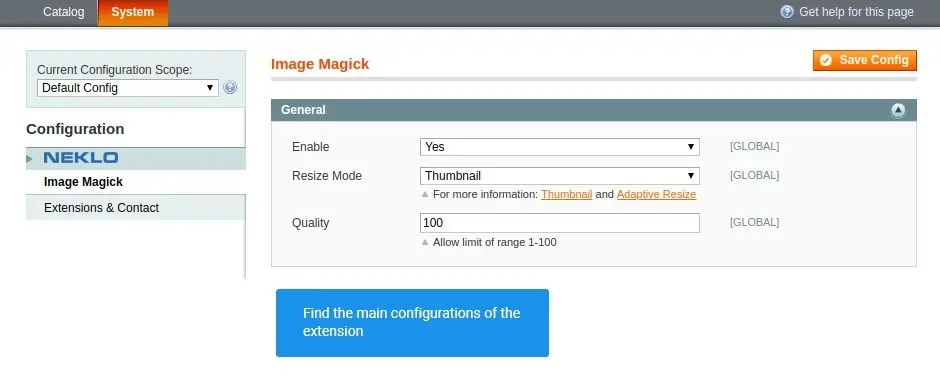 Find the basic configurations of the extension