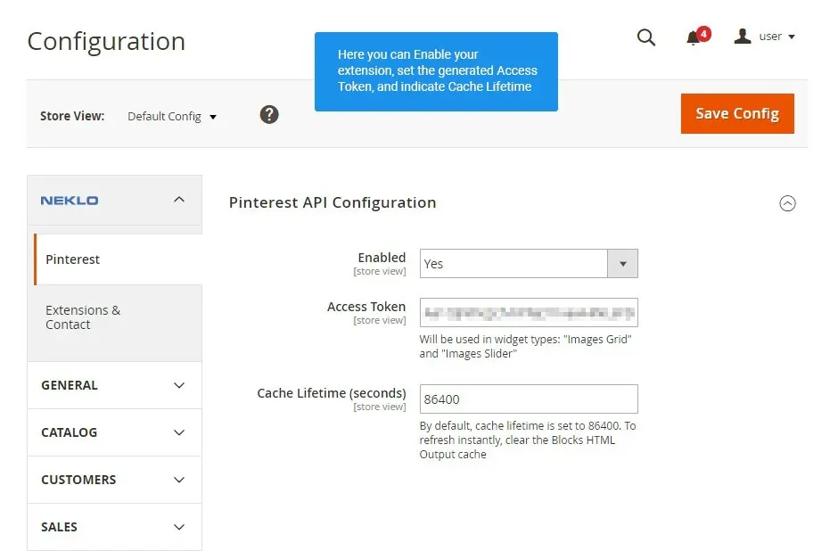 configuration in pinterest extension