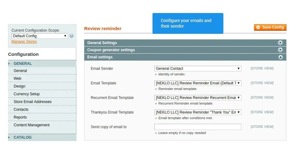 Find emails configurations