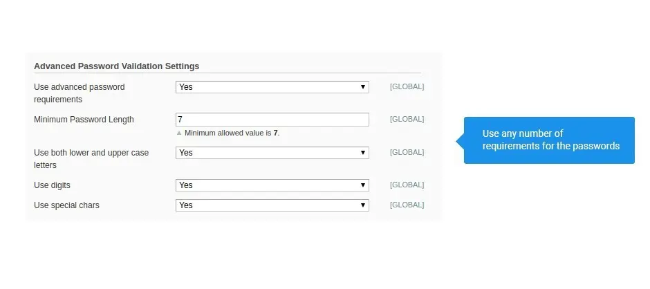 advanced password validation settings