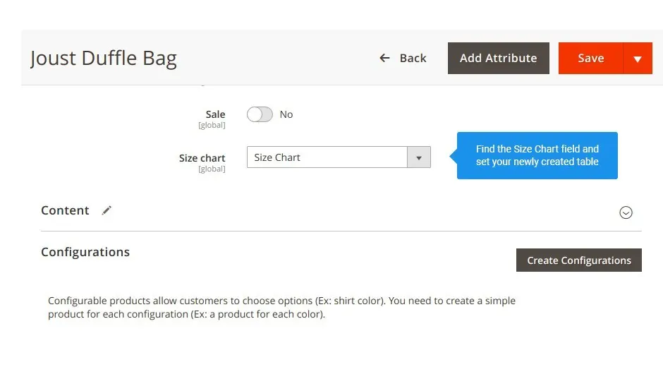 Product Page Size Chart block on a Product Page