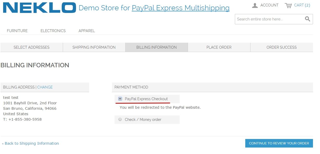 paypal express for multishipping screen