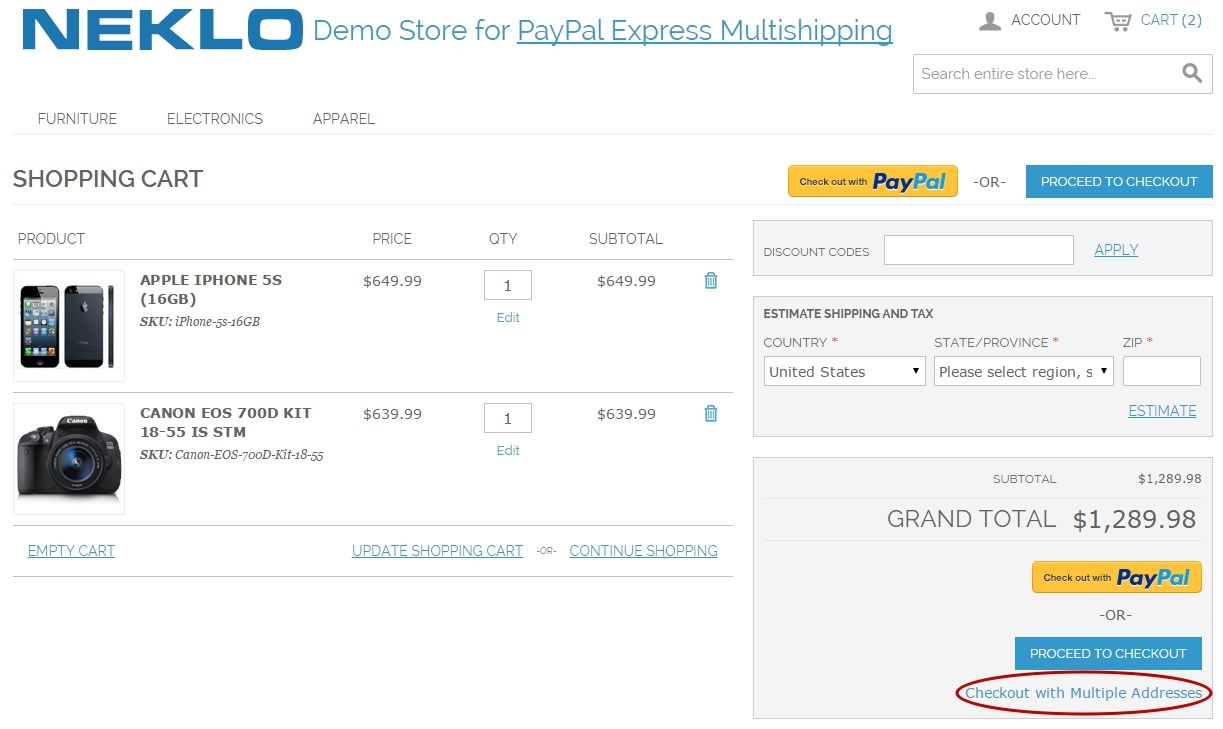 paypal express for multishipping picture