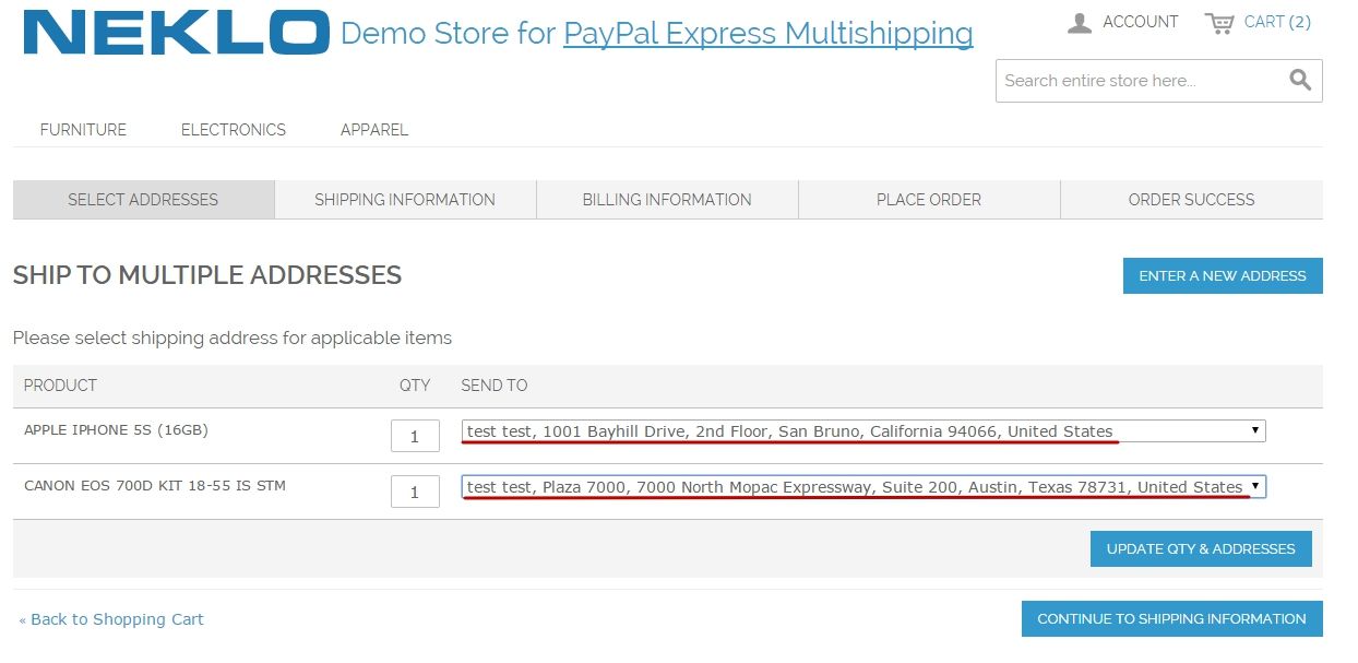 paypal express for multishipping extension