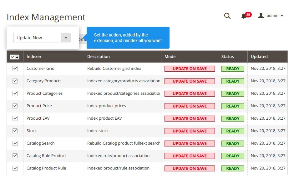 Available operations with indexers 