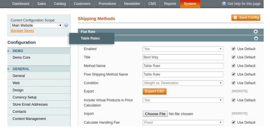 Edit your Table Rates