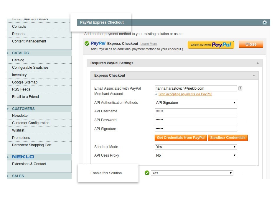 express checkout settings