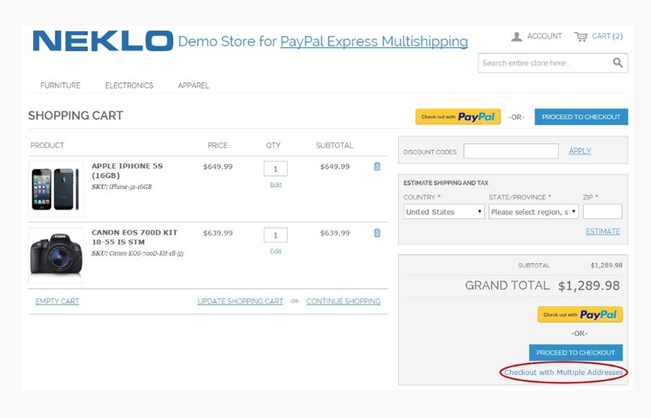 paypal express for multishipping extension