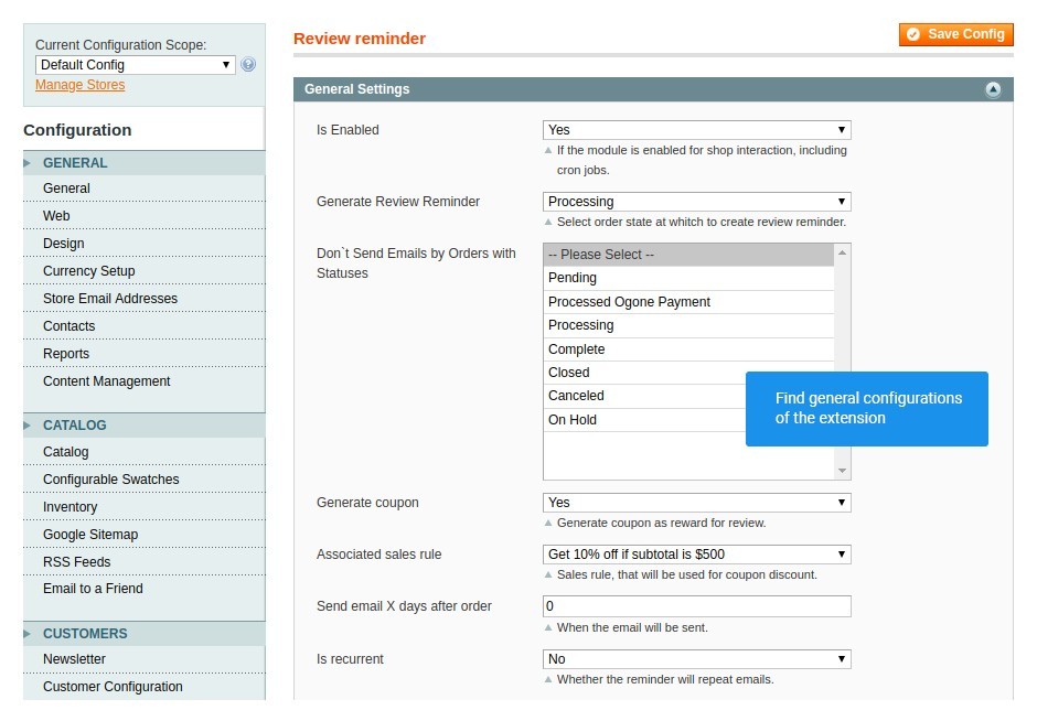 Find the main settings of the extension
                