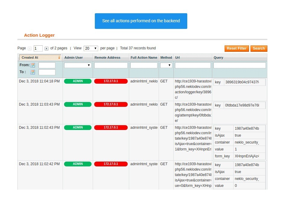 action logger in security suite