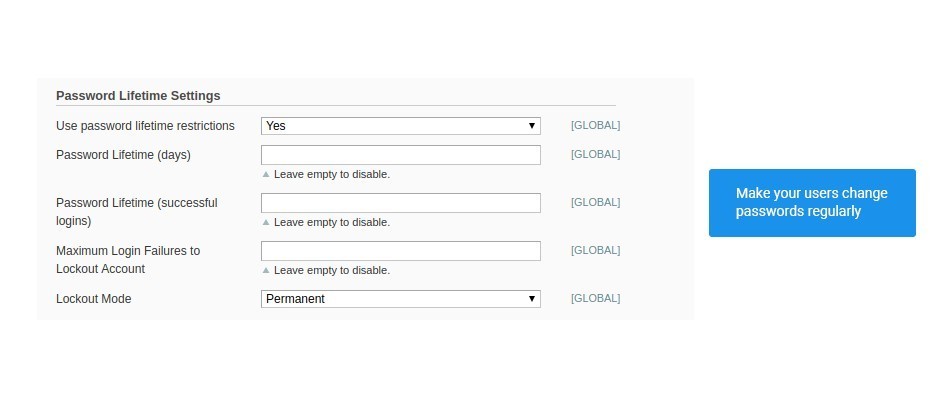 password lifetime settings